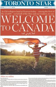 Marking the Anniversary of the UDHR: Support Refugees 4 The Toronto Star's front cover featured a Syrian boy running through a field with a Canadian flag.