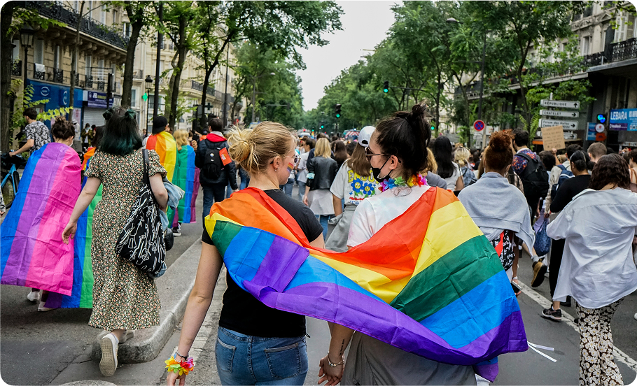 Pride parade participants marching