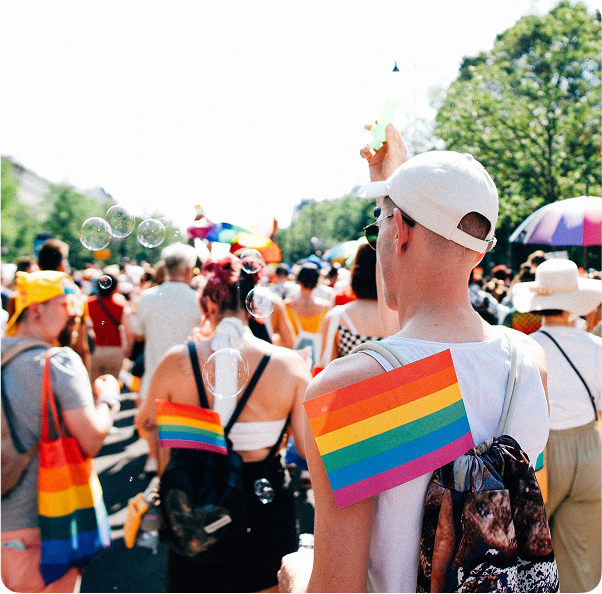 People marching in a pride parade