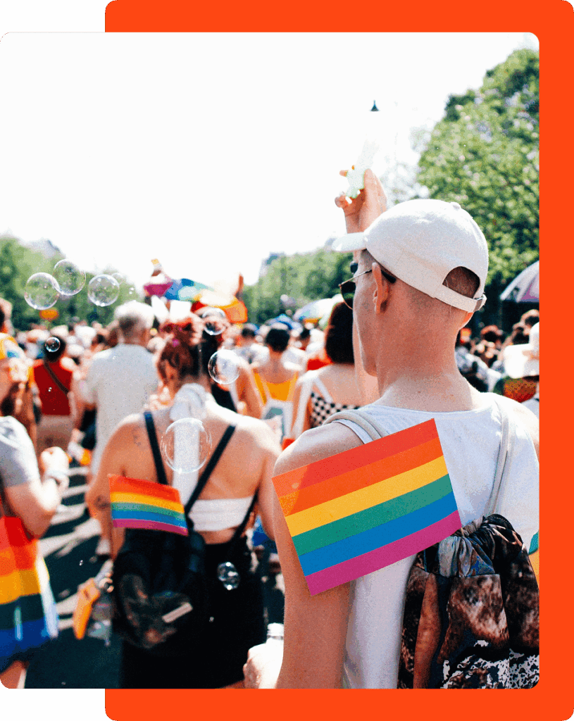 People marching in a pride parade