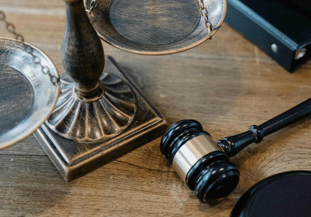 Gavel and scales of justice on a table