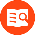 Icon of book with a magnifying glass