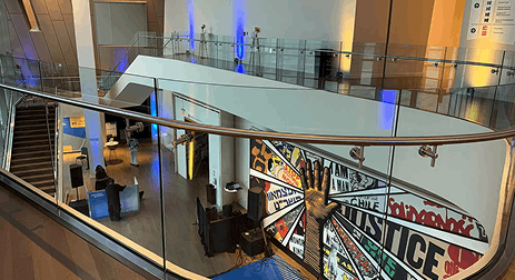 Main lobby and mezzanine space at NCCHR during an event